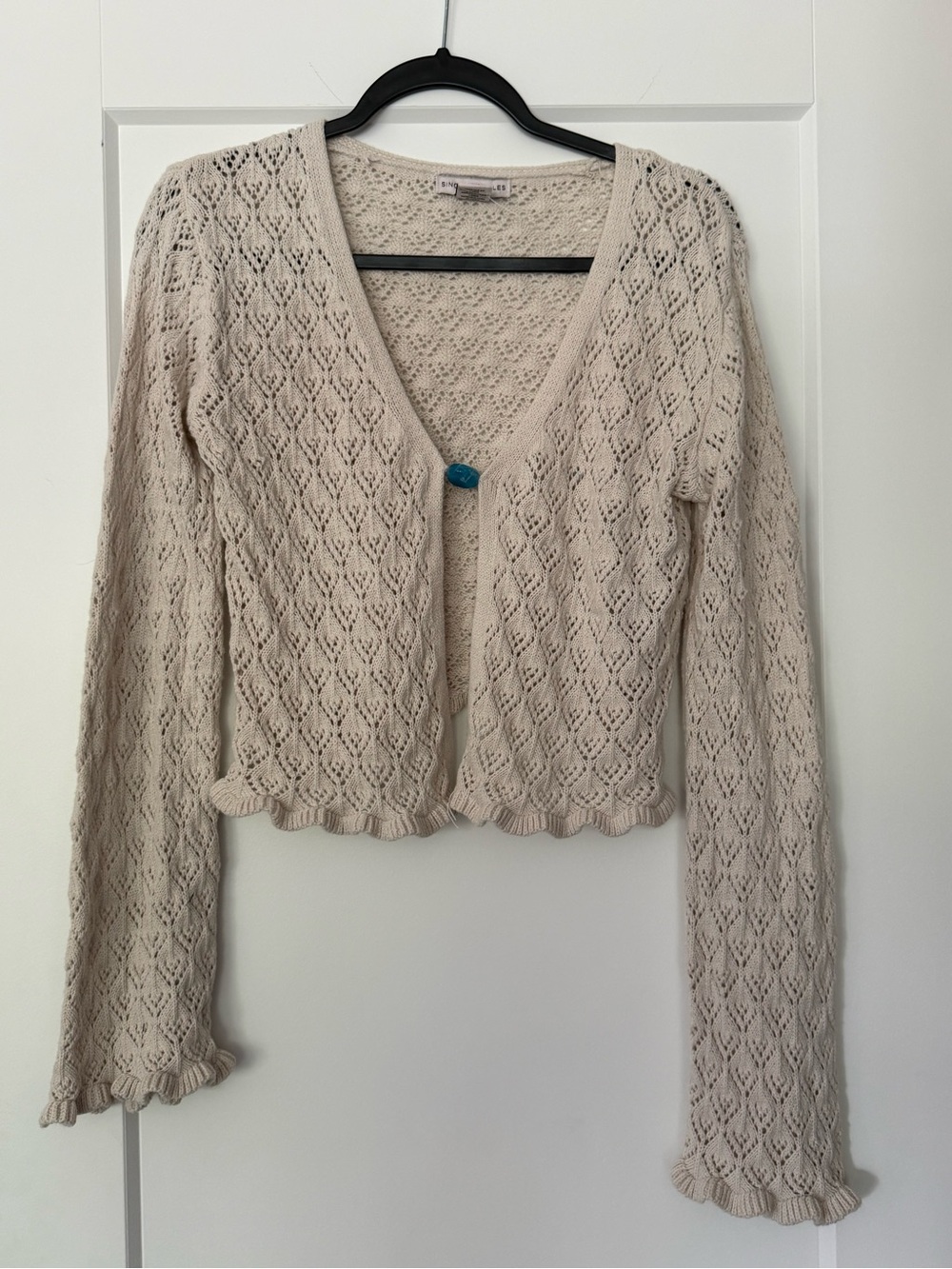 Sincerely Jules Light Beige Open-Knit V-Neck Cardigan